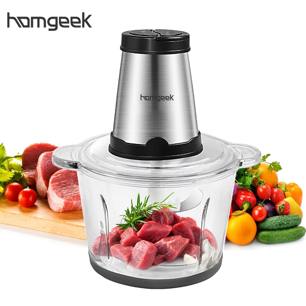 Homgeek Electric Food Grinder 8cup Large Household Capacity Stainless Steel 2 Gears 250W High Power Kitchen Cooker Blender