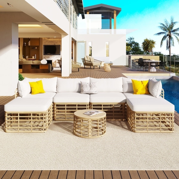 Leisure Zone 7 Pieces AllWeather Rattan Sectional Sofa Set