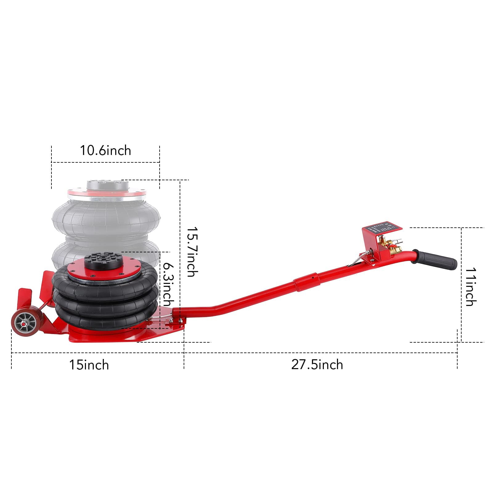 Garvee Triple Bag Air Jack 3 Ton/6600LBS with Long Hand, Lifting Height up to 15.75 inch for Cars, Red
