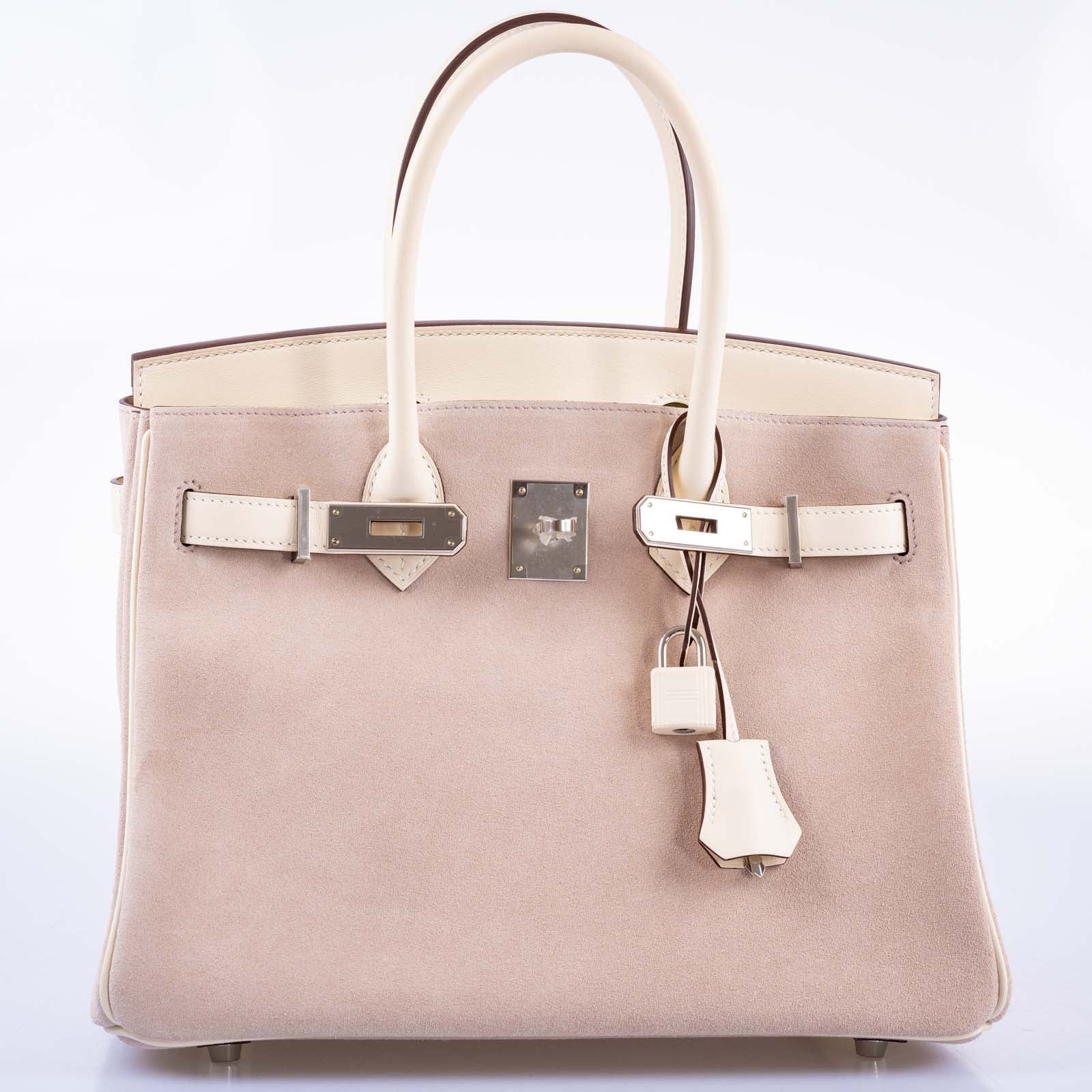 Hermès Birkin 30 Grizzly Glycine Veau Doblis Suede and Nata Swift Permabrass Hardware