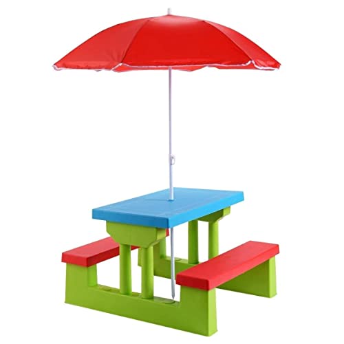 Costzon Kids Picnic Table, Indoor & Outdoor Table and Bench with Removable Umbrella, Portable Toddler Picnic Table and Chair Set for Garden, Backyard, Patio
