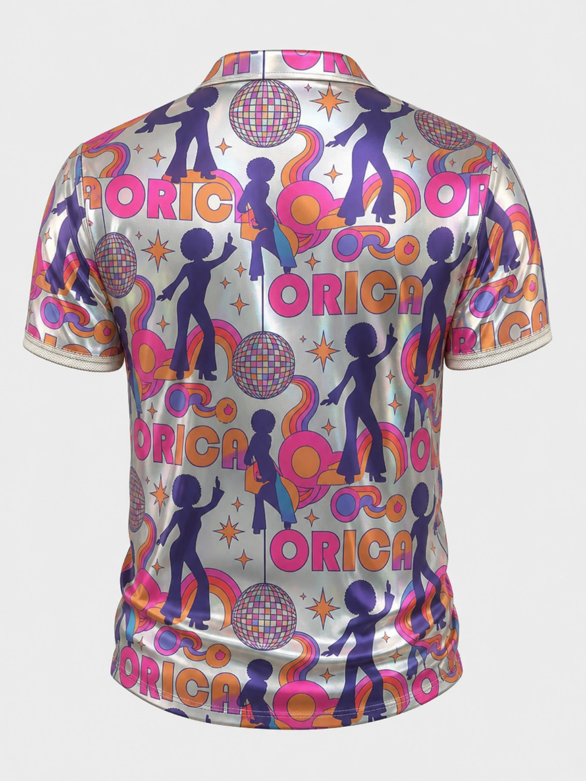 Moisture Wicking Golf Polo 3D Silver Holographic Disco Dancer Silhouette Button Short Sleeve Golf Polo Shirt