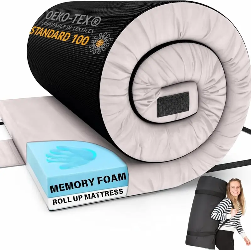 Roll-Up Memory Foam Camping Pad – Portable Sleep Mat with Comfort-Cell Support for Travel