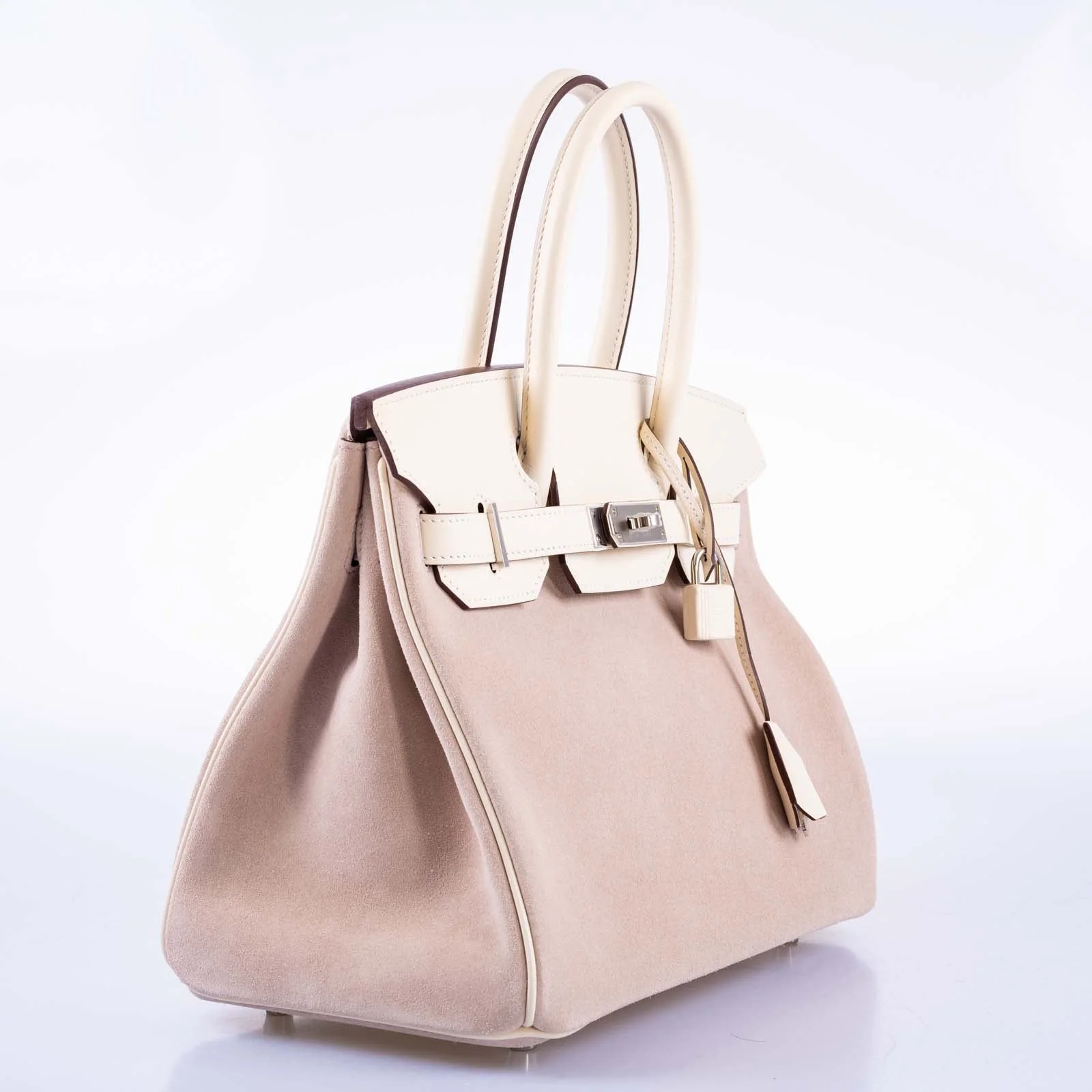 Hermès Birkin 30 Grizzly Glycine Veau Doblis Suede and Nata Swift Permabrass Hardware