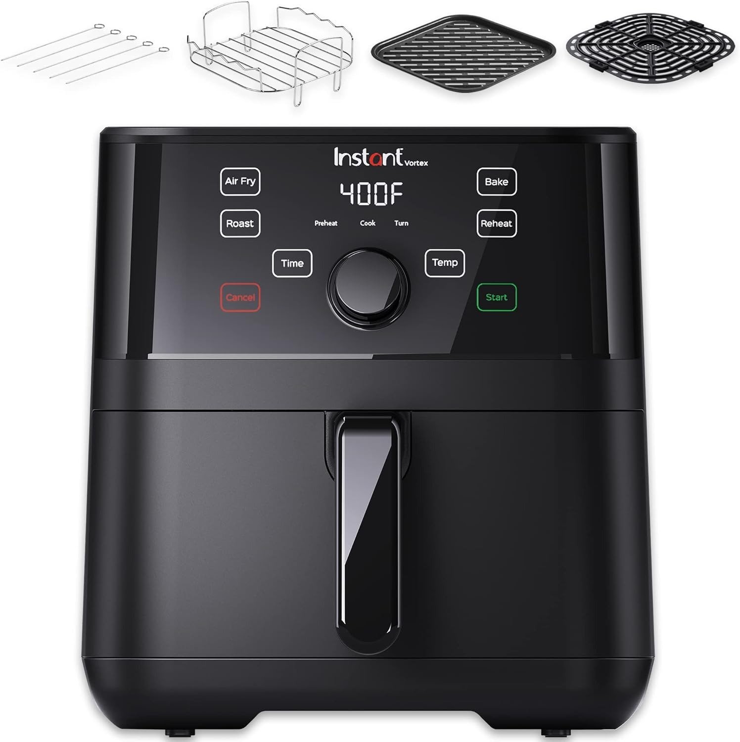 5.7QT 4-in-1 Electric Air Fryer, EvenCrisp Air Flow Tech, One-Touch Smart Programs, 120-400°F, Black