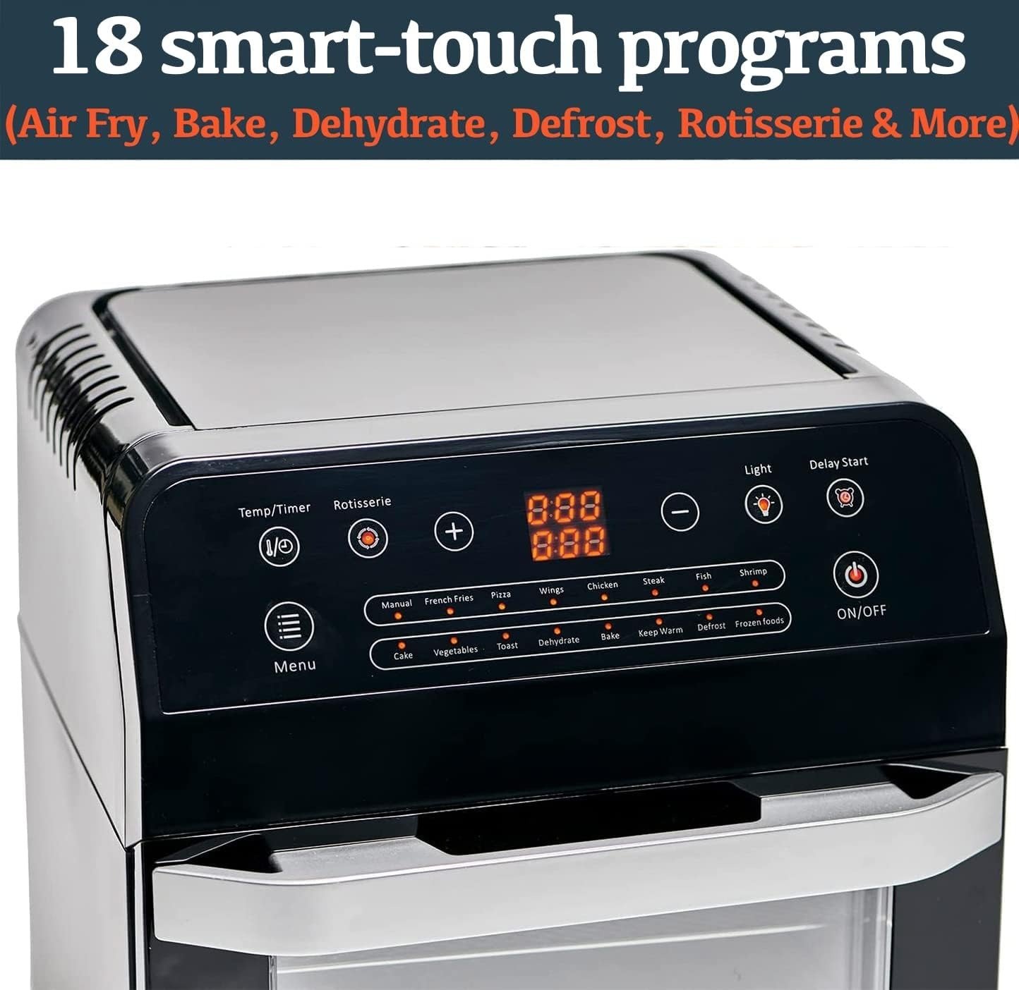 18-in-1 Air Fryer Oven 12.7QT Rotisserie Dehydrator 1600W BPA-Free Black