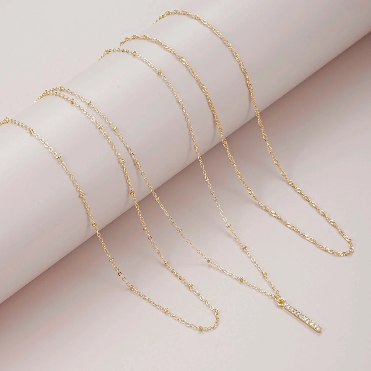 Gold Multi-Layer Bar Pendant Necklace for Women – Full Rhinestone Choker