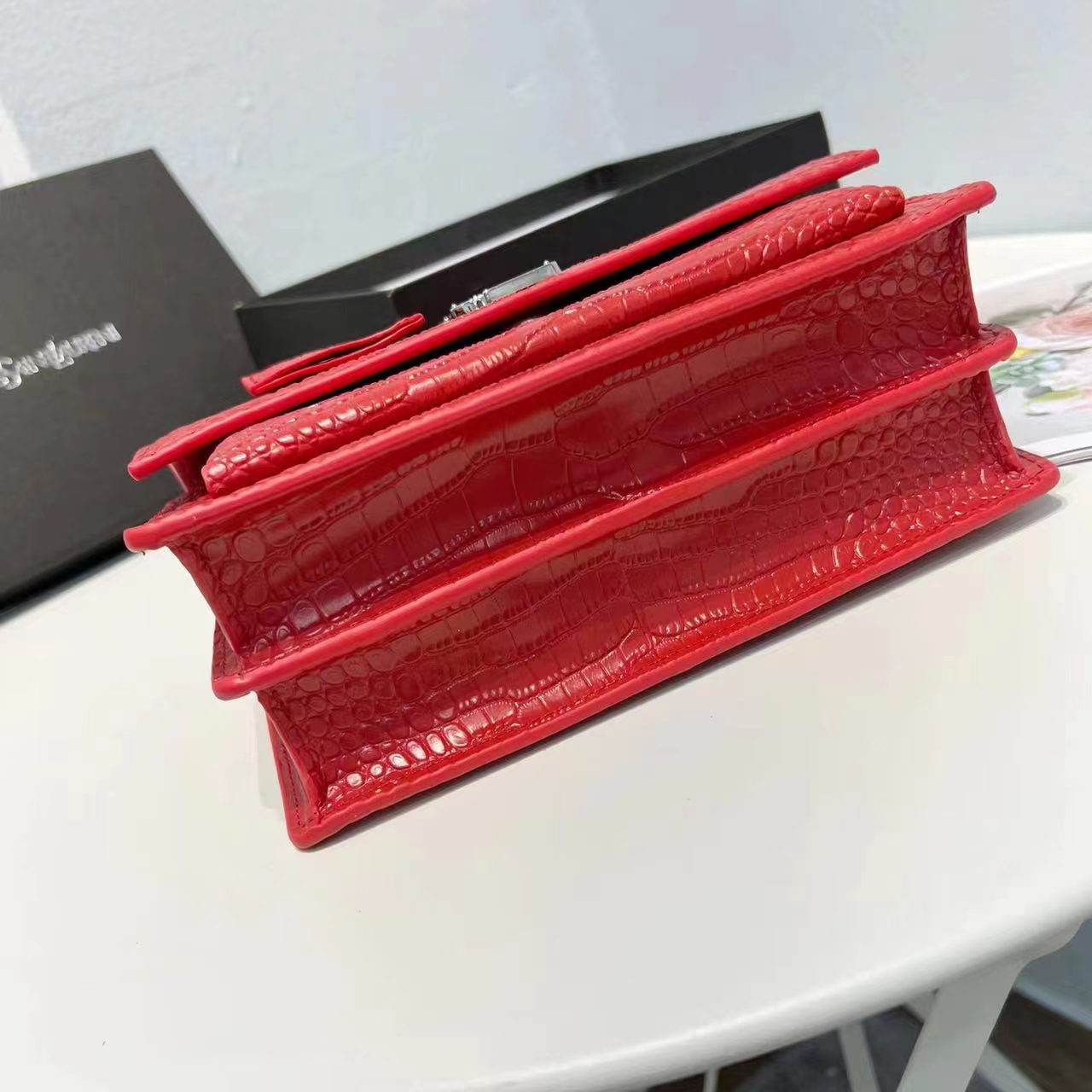 Saint Laurent Sunset Embossed Leather Bag Red