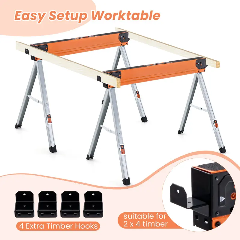 Two-Piece Folding Sawhorse Set — Compact, Portable & Load-Bearing Support Stands