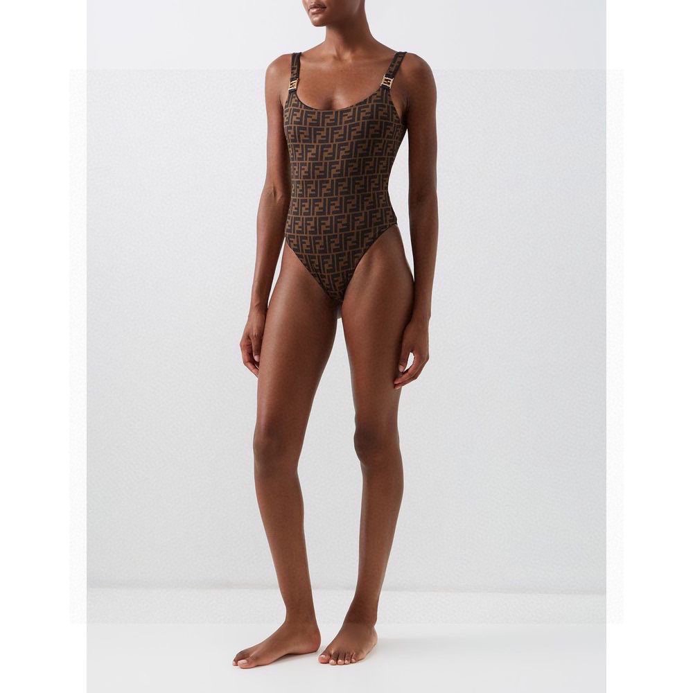 Fendi one-piece swimsuit with metal buckles and printed letters - cnluxepick