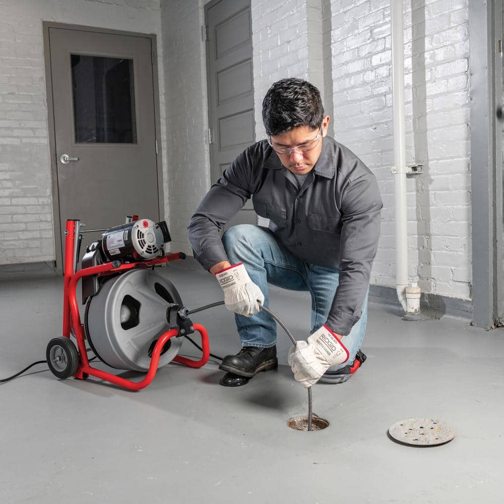 Ridgid K-400 Drain Cleaning Snake Auger 120-Volt Drum Machine with C-32IW 3/8 in. x 75 ft. Cable + 4-Piece Tool Set & Gloves 52363