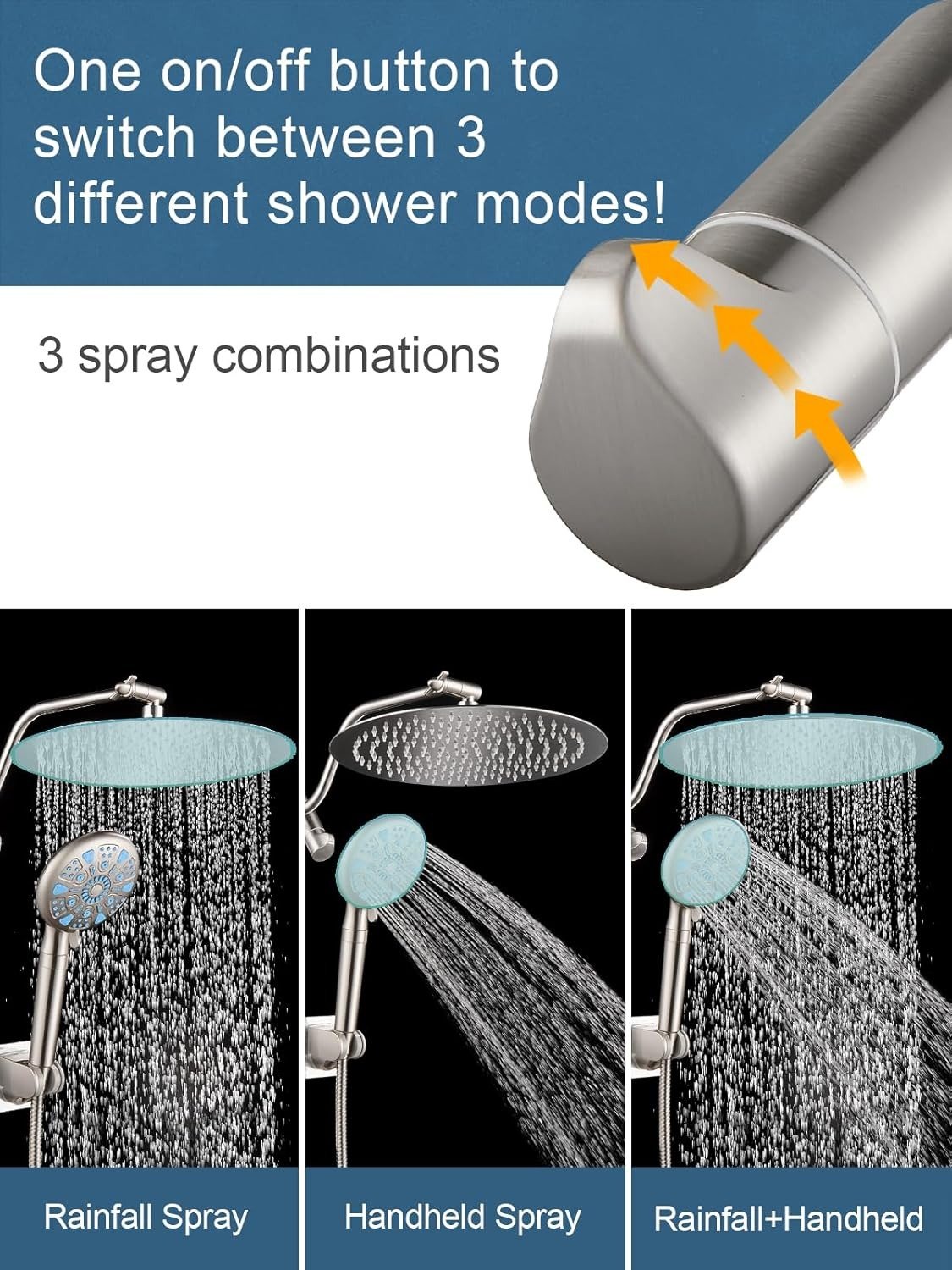 Metal Handheld Filtered Shower Head, Multi-Spray Settings High Pressure for Bathroom