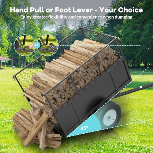 Heavy Duty Utility Trailer, 750lbs Capacity 17 Cu. Ft. ATV Dump Trailer, Garden and Lawn Mower Trailer with Removable Sides, Pull Behind Yard Cart for Tractors, ATV & UTV – Ideal for Hauling & Dumping