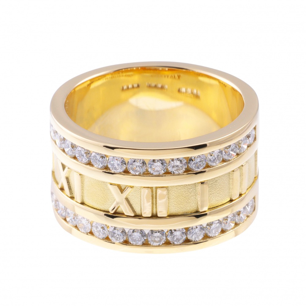 Tiffany & Co. Atlas Wide Half Diamond Ring 18K Yellow Gold