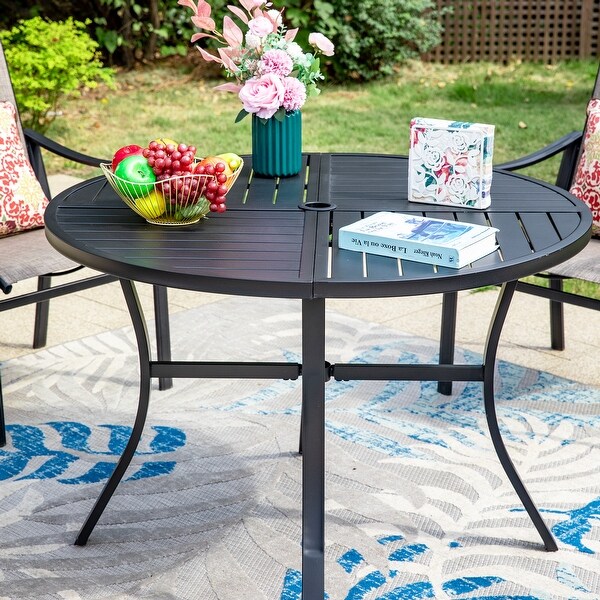 MAISON ARTS 5/7Piece Patio Dining Set,Round Metal Table and 4/6 Textilene Fabric Padded Armchairs