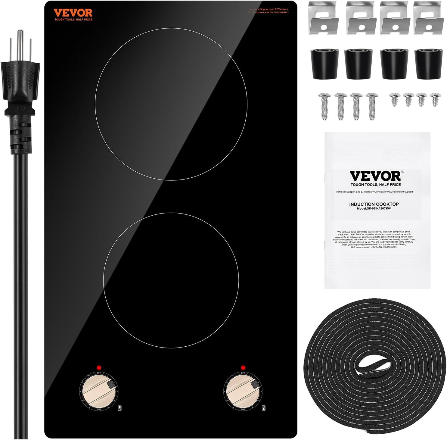 1800W Electric Countertop Burner, 2 Burner Knob Control Stove, Built-in Induction Cooktop with 12 Temperature Settings, Glass Surface, Auto Shut-Off