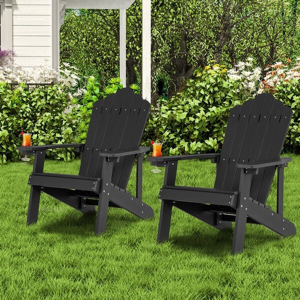 Costway Patio HIPS Adirondack Chair with Cup Holder Weather Resistant