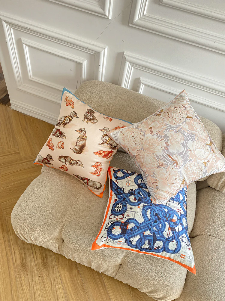 BD040 - H-Silk Champagne Peony Silk Feel Pillow: Rhino Exported Bed Sofa Pillow
