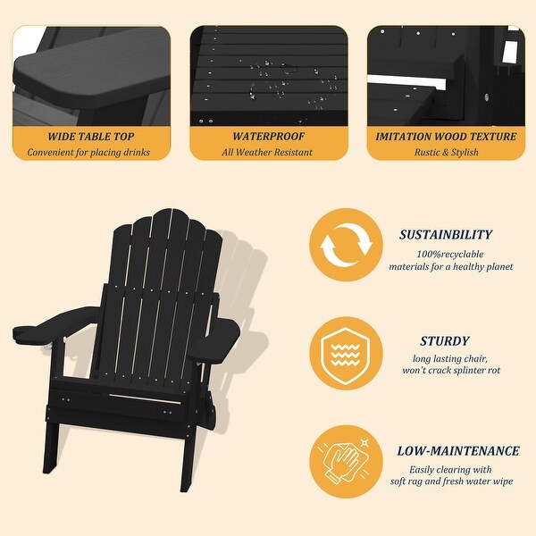 Clihome HIPS Folding Patio Adirondack Chair with Pullout Ottoman