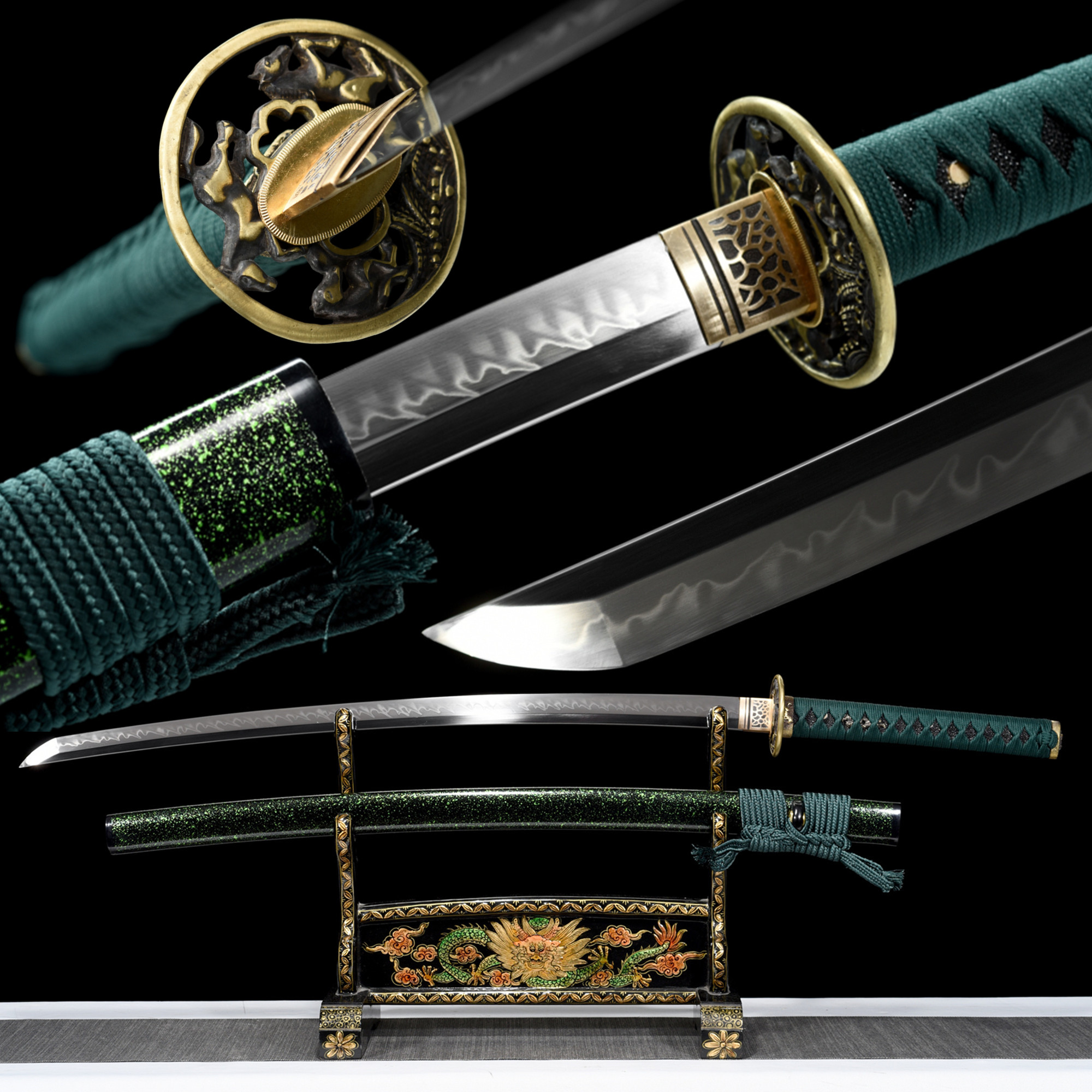 Green Katana – T10 Clay Tempered, Horse Tsuba, Full Tang