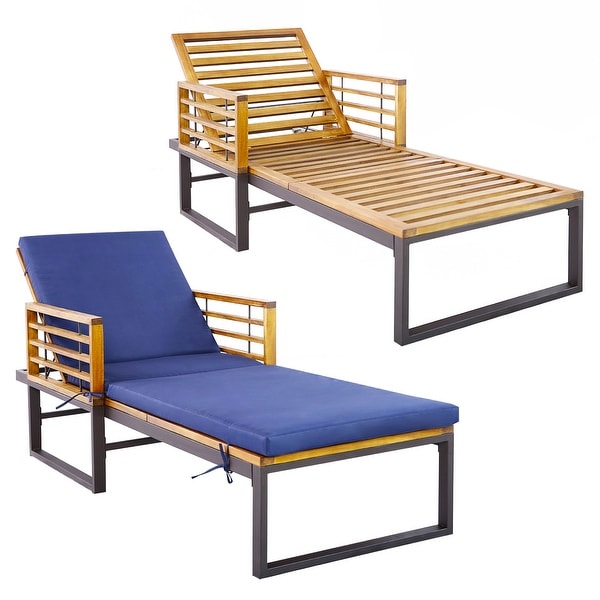 Adjustable Cushioned Patio Chaise Lounge Chair with 4Level BackrestNavy