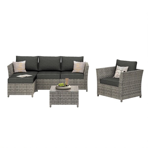 OVIOS 6Piece Patio Grey Wicker Conversation Set