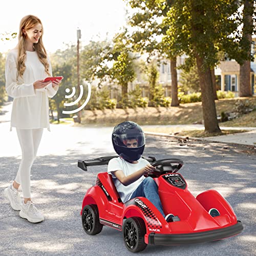 Costzon 6V Racer Go Kart with 2.4G Remote Control, Electric Kids Ride-on Toy with Safety Belt, Music, USB Port, Forward/Backward, 2MPH Max Speed, Battery Powered Go Kart for Kids 37-96 Months (Black)