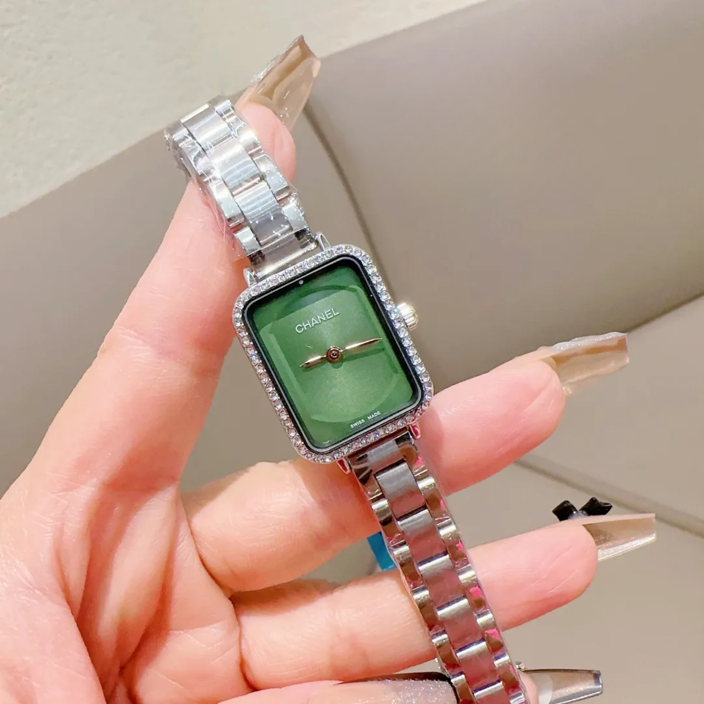 Chanel Steel Diamond Watch Green Dial