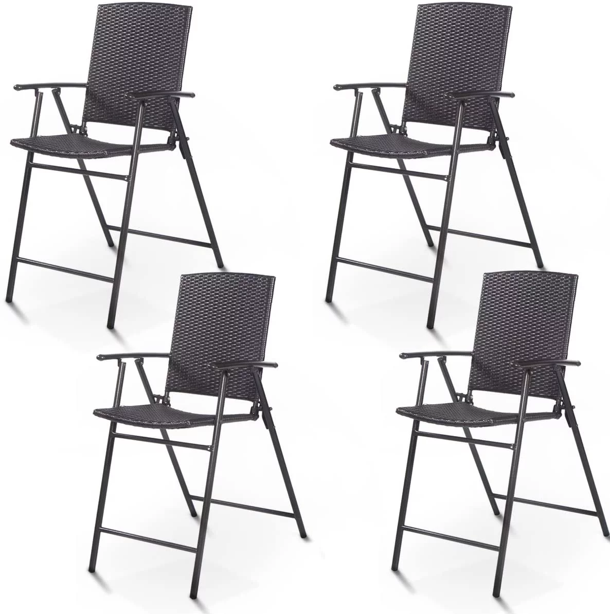 4 Piece Folding Patio Chairs, Lightweight Portable Foldable Space Saving Wicker Chair with Armrest & Footrest, Suitable for Lawn Patio Beach Garden Deck (26x22.5x42.5)