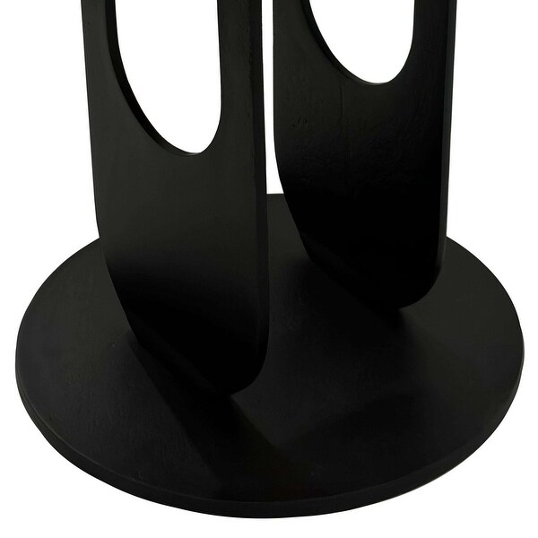 22 Inch Side End Table,Round Natural Mango Wood Top,Black Iron U Shaped Legs