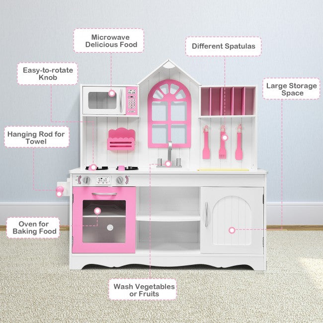 Wood Toy Kitchen Kids Cooking Pretend Play Set
