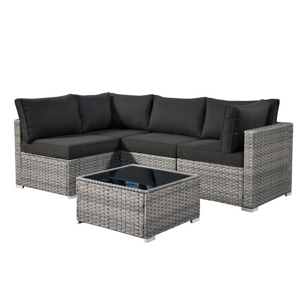 HOOOWOOO Patio 5piece Wicker Sectional Sofa Set with Coffee Table