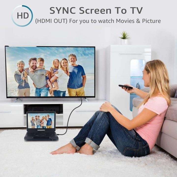10.1 Inch Portable Blu-Ray DVD Player with Rechargeable Battery, Support USB/SD Card, HDMI Out & AV in, Snyc Screen, 1080P Video, Dolby Audio(Black)