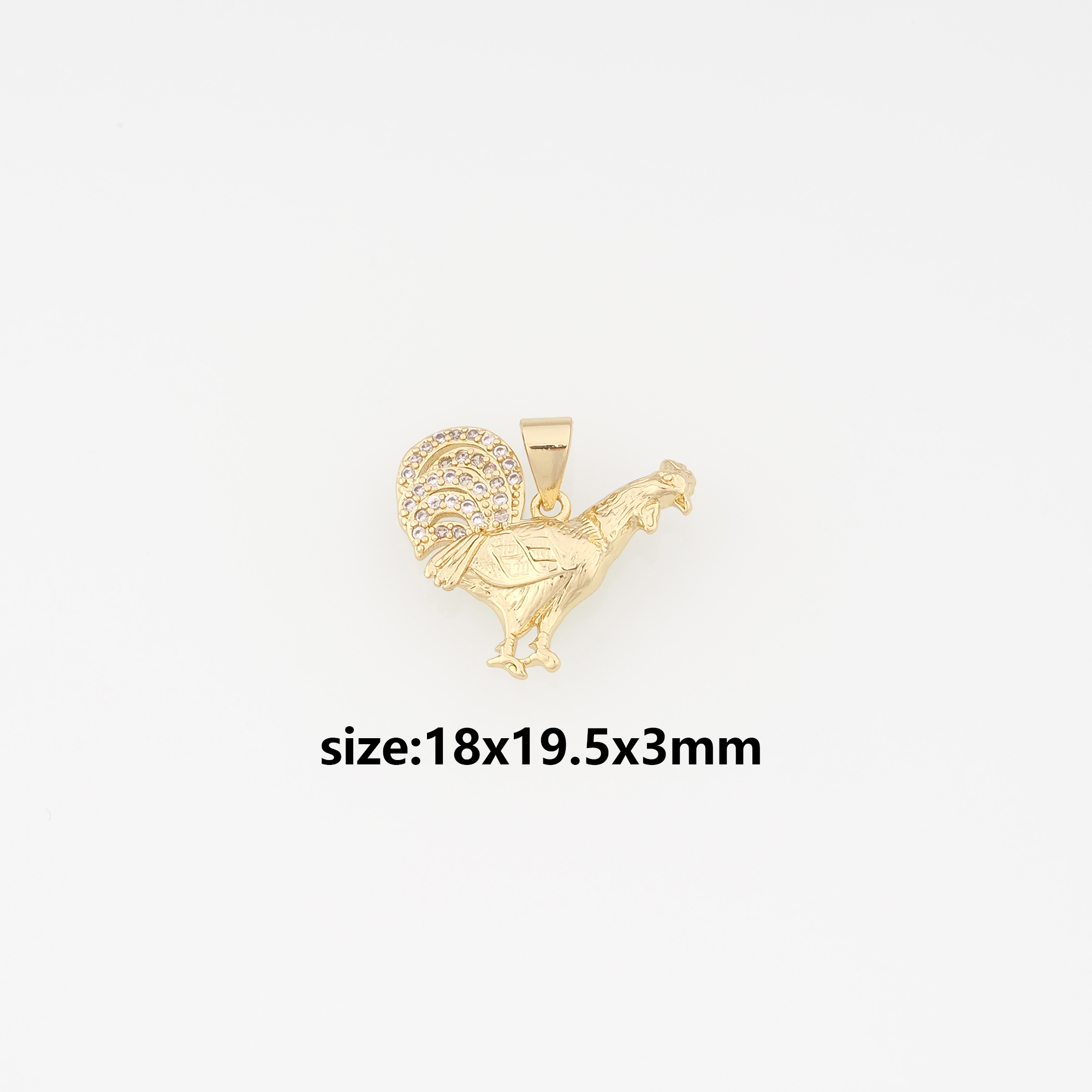 18K Gold Filled Rooster Pendant,CZ Micro Pave Rooster Charm Earrings Necklace for DIY Jewelry Making Supply