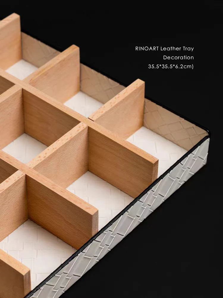 DC260 - BV-Wave woven cream white + solid wood lattice outer stitching leather tray underwear underwear storage box
