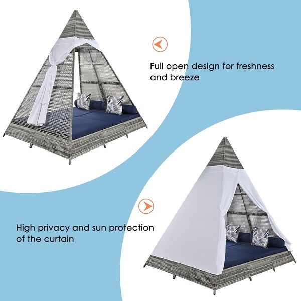 Leisure Zone Wicker Patio Daybed with Cushions,Tent Shape