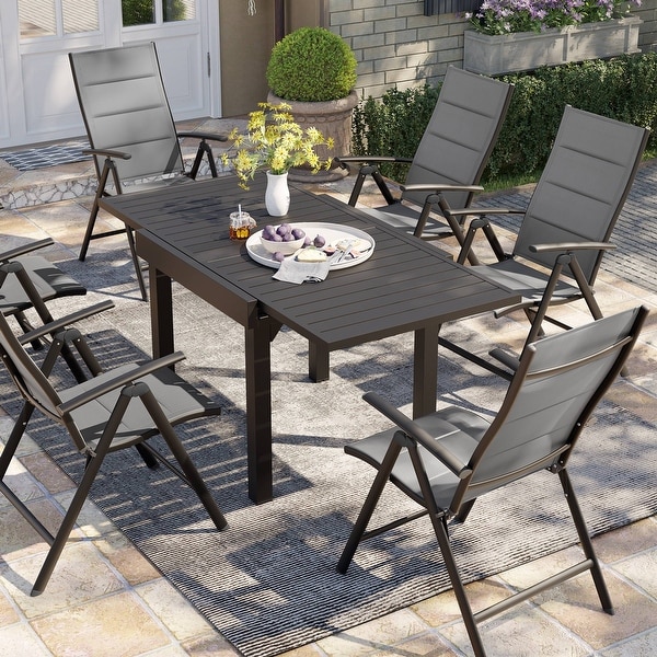 3/5/7 Pieces Patio Dining Set,Aluminum Expandable Table,Folding Padded Adjustable Chair