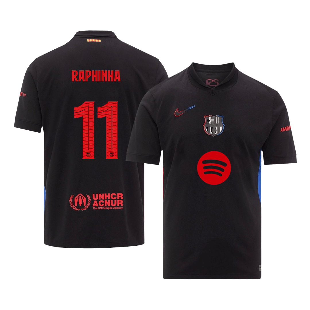RAPHINHA #11 Barcelona Away Soccer Jersey -UCL (Spotify Logo Without Text)
