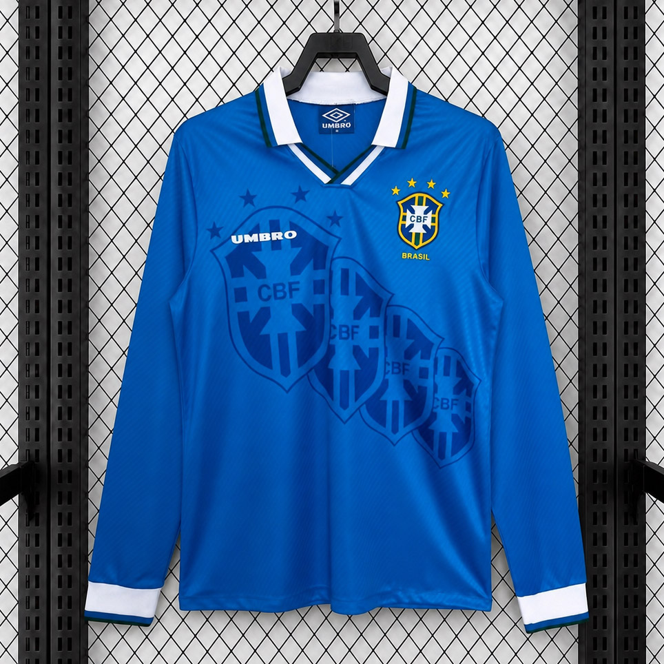 Retro  Brazil 1996 Away Blue Long Sleeves