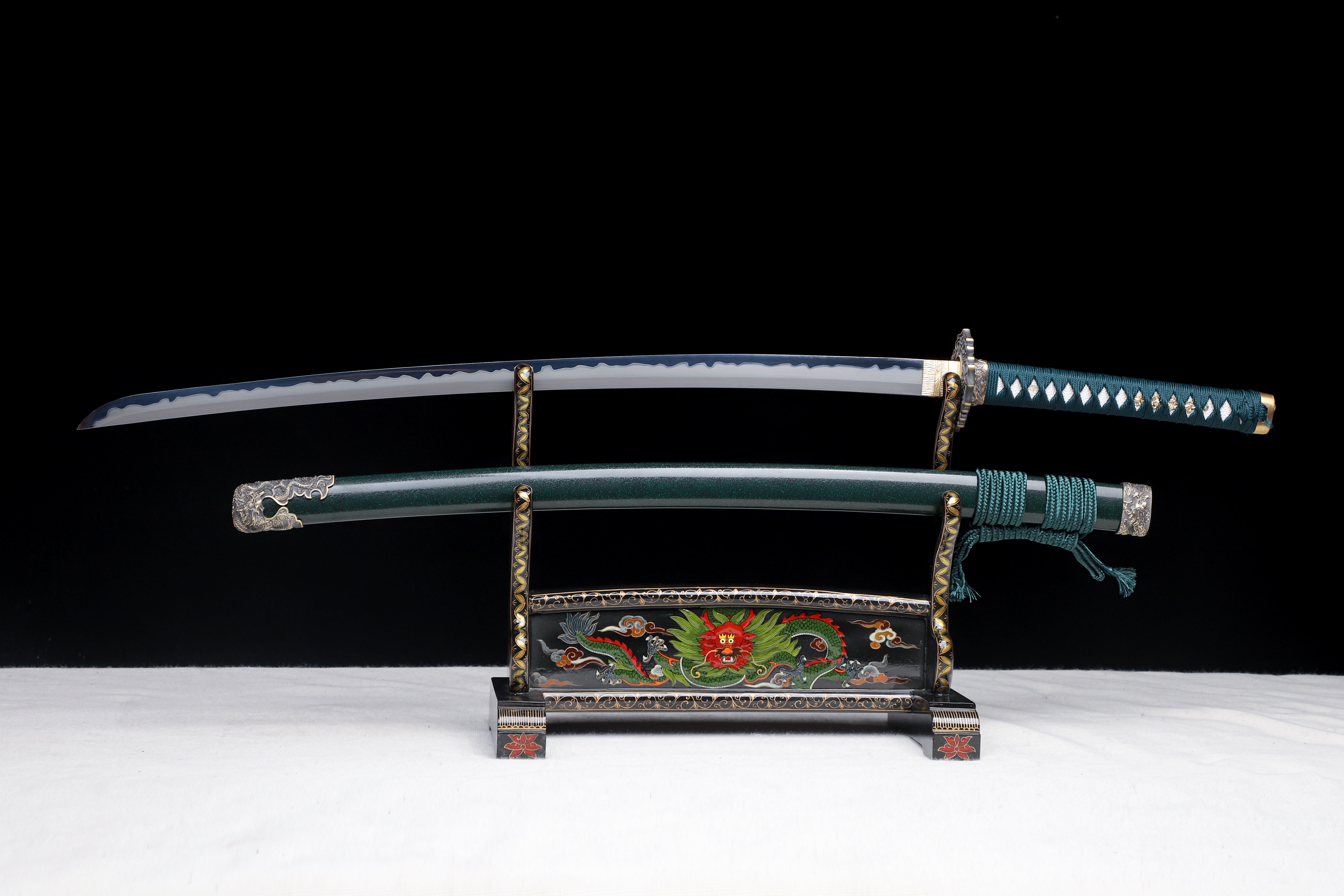 Handmade Katana 9260 Spring Steel Blue Edge Dragon Tsuba Full Tang