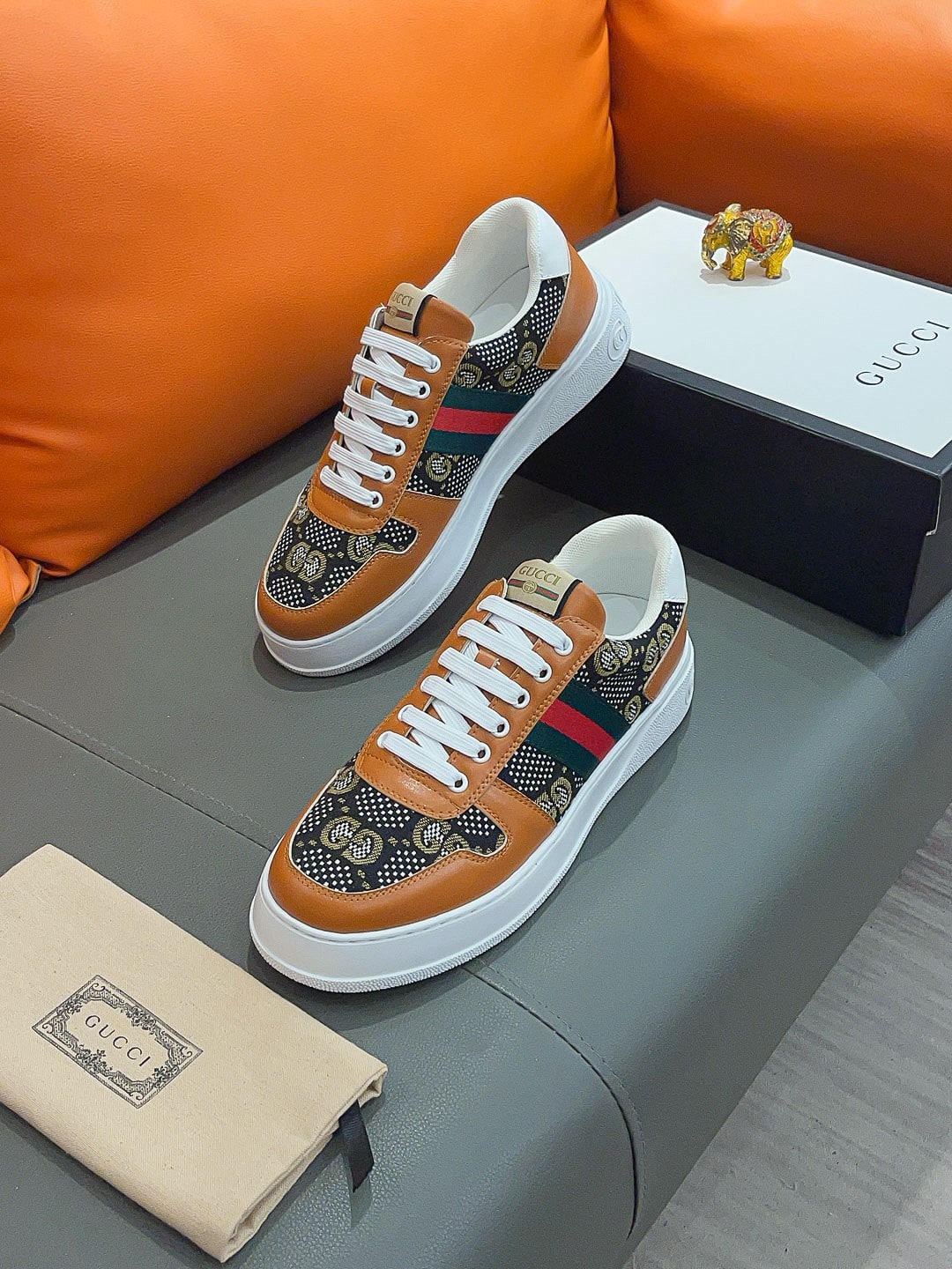 Gucci Screener Gg High Top Sneaker Leather With Orange