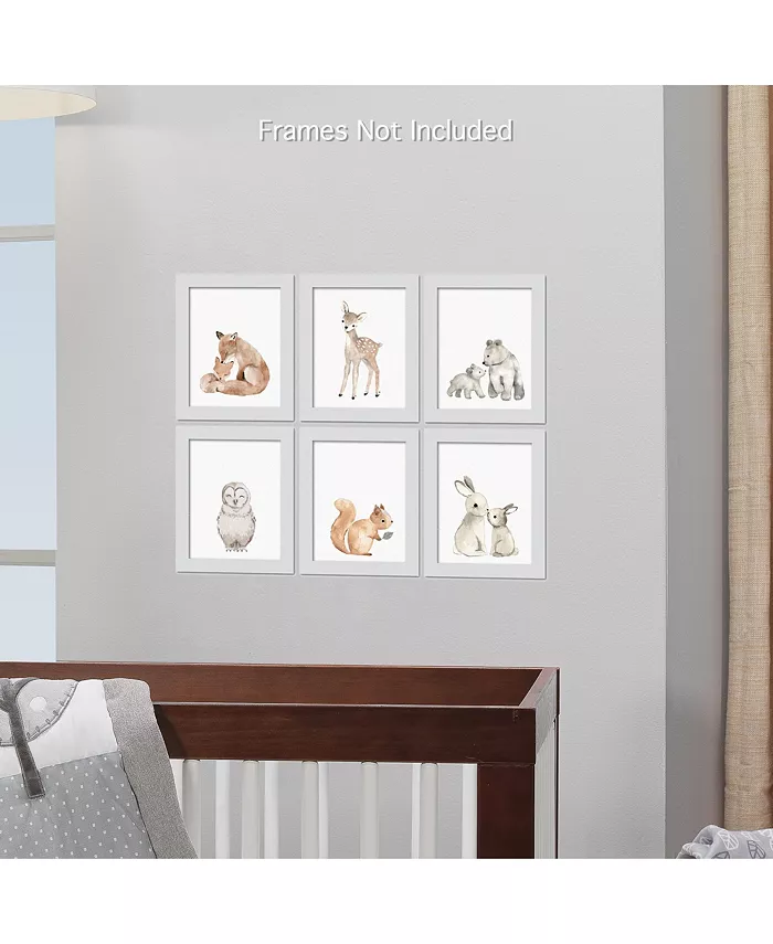Lambs and Ivy Watercolor Woodland Animals 6-Piece Unframed Nursery Wall Art Decor