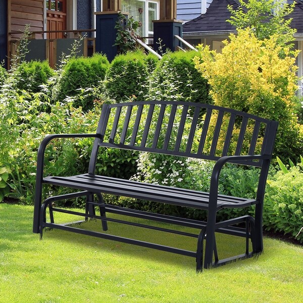 Outsunny Black Steel Outdoor Glider Loveseat Bench