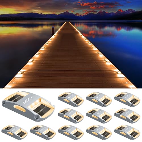 AGPTEK Solar Driveway Lights 12 Pack, Outdoor Deck Dock Marine LED Solar Powered Waterproof Driveway Marker Lights for Warning Step, Sidewalk, Pathway, Garden, Yard (Blue Light)