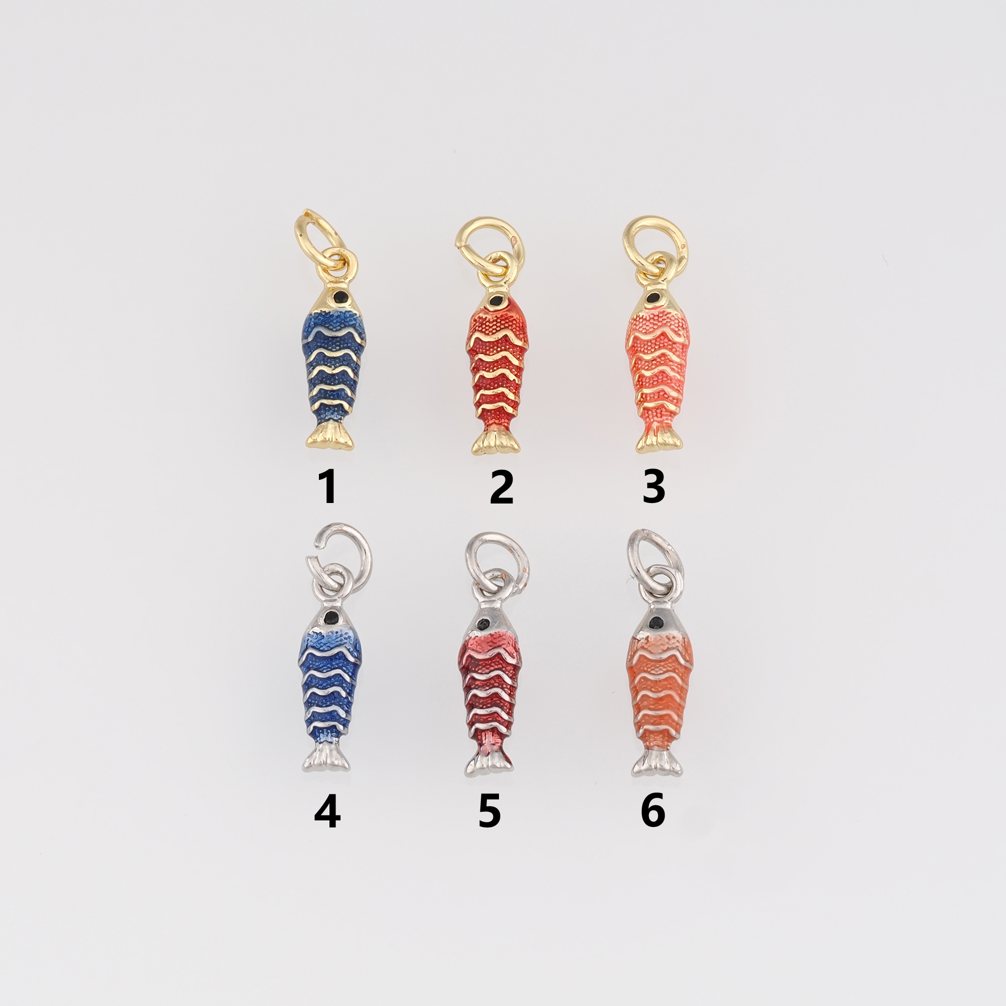 18K Gold Filled Fish Pendant,Enamel Fish Charm Earrings Necklace for DIY Jewelry Making Supply