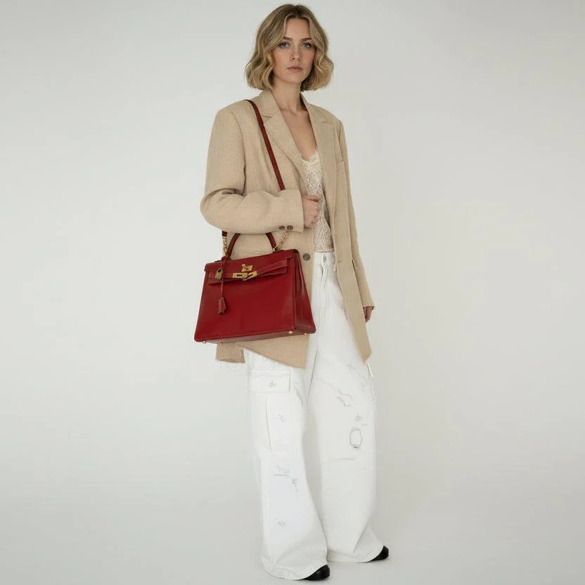 Hermès Kelly 32 Retourne Rouge Vif Box Calf Gold Hardware