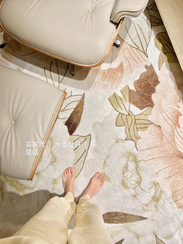 CP014 - Ink Peony! Rare Japanese-style Light Luxury Carpet Living Room Bedroom Coffee Table Mat Bedside Carpet Custom Mat