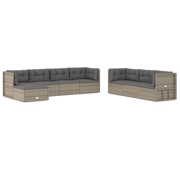 vidaXL 7 Piece Patio Lounge Set with Cushions Gray Poly Rattan