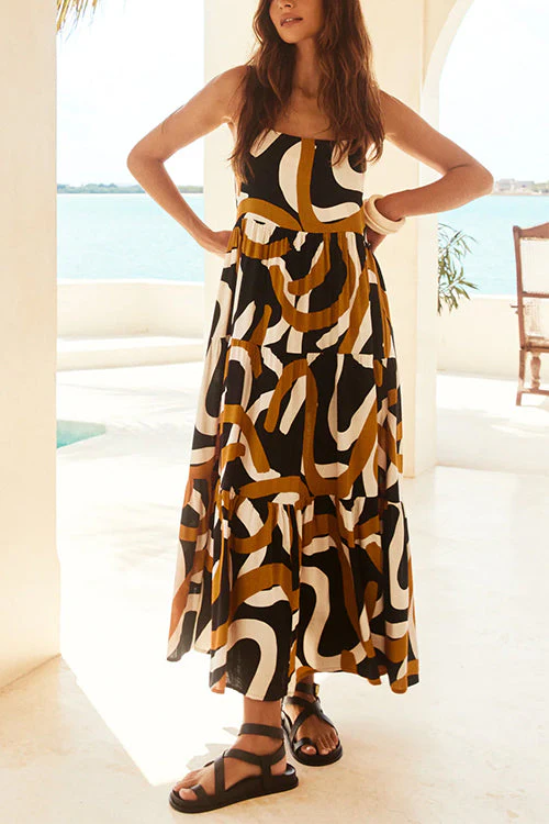 Tiered Maxi Cami Dress with Abstract PrintClistos