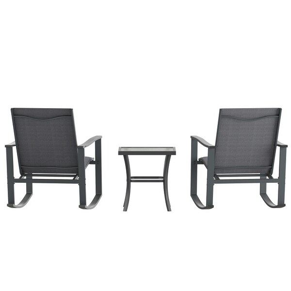 3 Piece AllWeather Rocking Chairs and Glass Top Table Bistro Set